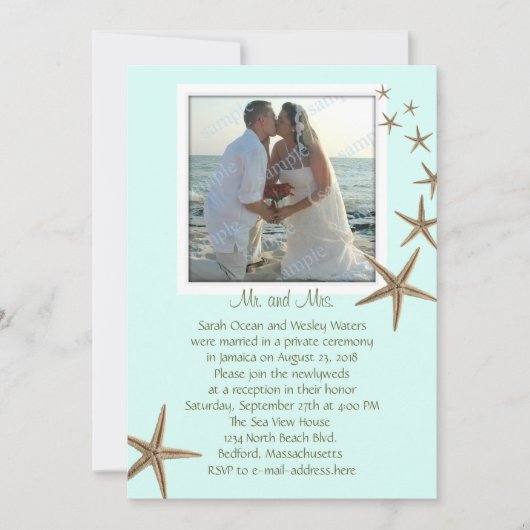 Faire-part de mariage Blue Starfish Réception seul (Devant)