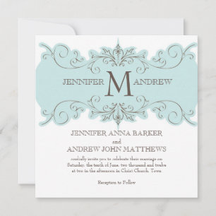 Faire-part de mariage Blue Swirls avec Monogramme