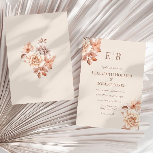 Faire-part de mariage Blush Beige Monogramme