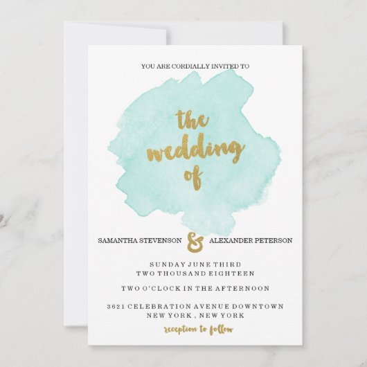 Faire-part de mariage Blush Gold et Turquoise (Devant)