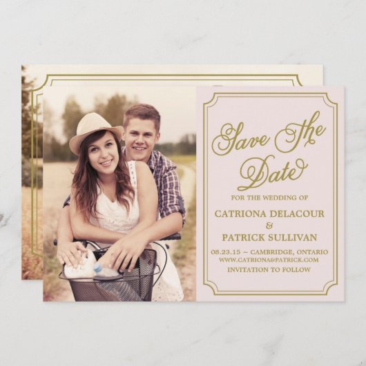 Faire-part de mariage Blush & Gold Whimsical (Devant / Derrière)