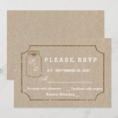 Faire-part de mariage | Bocal Mason Toile de lin R (Devant / Derrière)