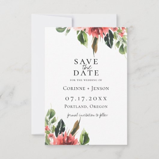 Faire-part de mariage bohème corail fleuri (Devant)