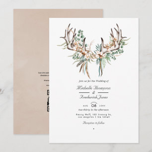Faire-part de mariage bohème en coton et eucalyptu