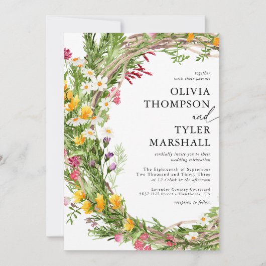 Faire-part de mariage bohème Fleur sauvage rustiqu (Devant)