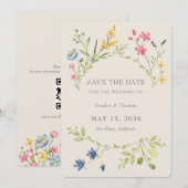 Faire-part de mariage bohème floral avec QR Code (Devant / Derrière)