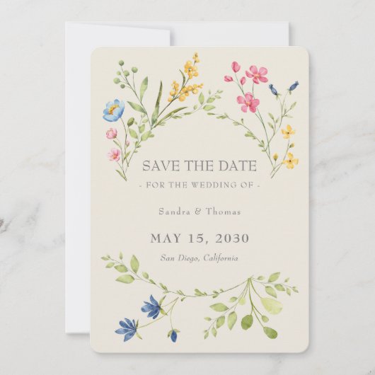 Faire-part de mariage bohème floral avec QR Code (Devant)