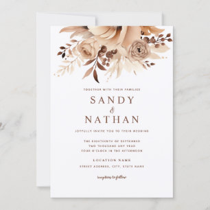 Faire-part de mariage bohème floral beige