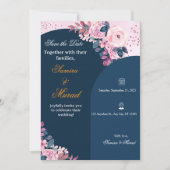 Faire-part de mariage bohème floral bleu élégant (Devant)