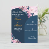 Faire-part de mariage bohème floral bleu élégant (Debout devant)