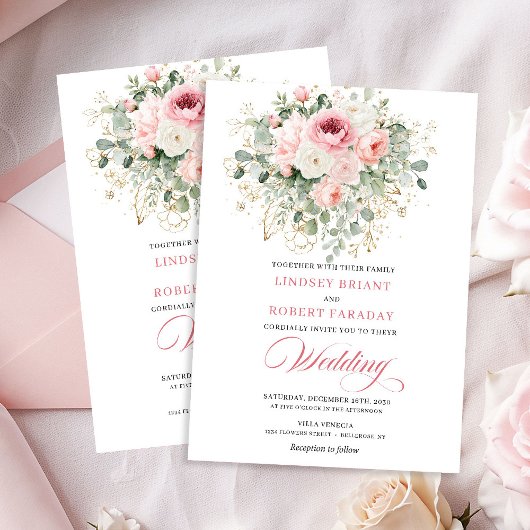 Faire-part de mariage bohème floral rose poudré fa