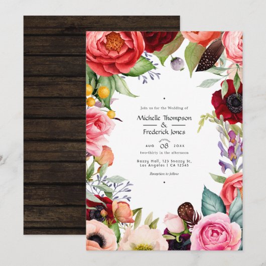 Faire-part de mariage bohème floral rustique (Devant / Derrière)