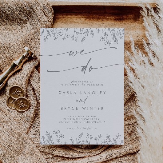 Faire-Part de Mariage Bohème Gris Calligraphie Fle