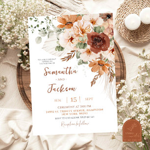 Faire-part de mariage bohème ivoire d'automne