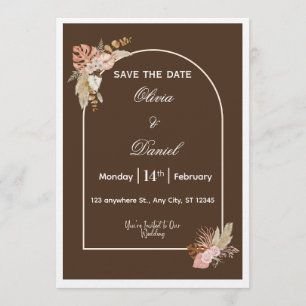 Faire-part de mariage bohème minimaliste marron fo