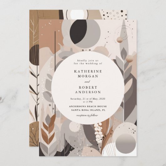 faire-part de mariage bohème neutre abstrait (Devant / Derrière)