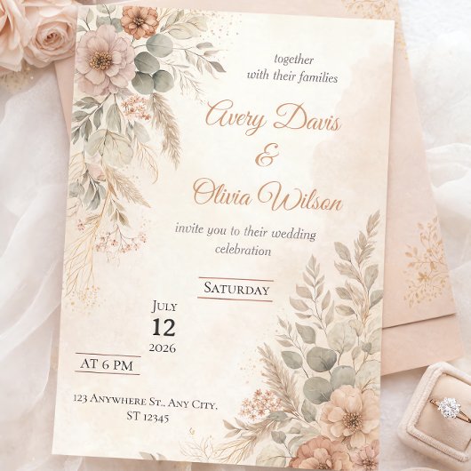 Faire-part de mariage Bohème Rustique | Fleurs séc