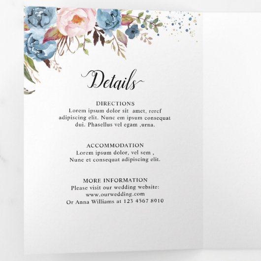 Faire-part de mariage Boho bleu foncé (Intérieur en premier)