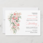 Faire-part de mariage Boho Blush Roses Verdure Or (Devant)