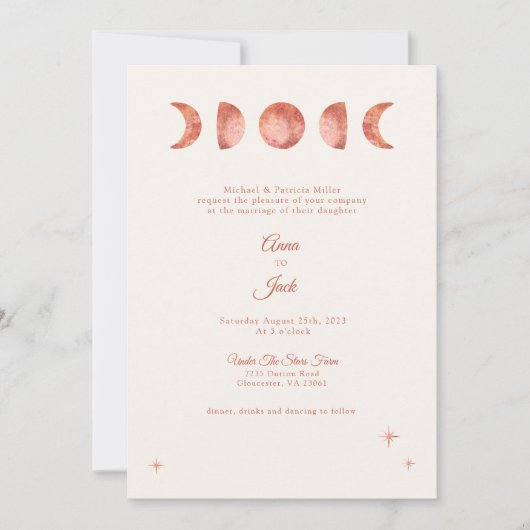 Faire-part de mariage Boho de la phase de la lune  (Devant)