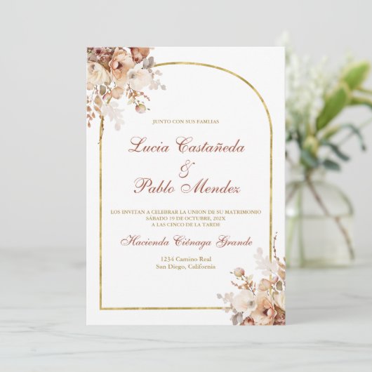 Faire-part de mariage Boho en espagnol (Debout devant)