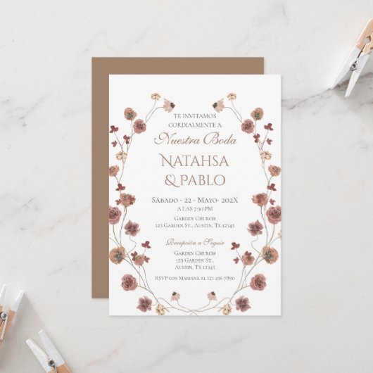 Faire-part de mariage Boho espagnol (Devant/Arrière en situation)