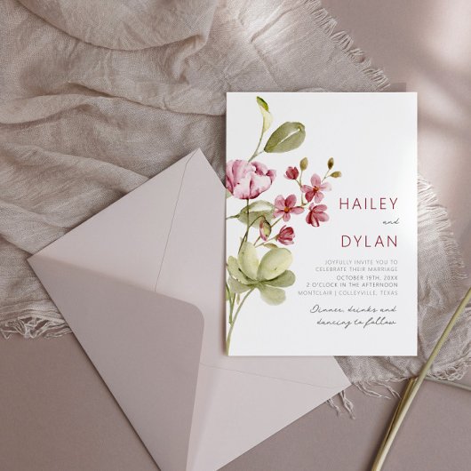 Faire-part de mariage Boho Fleur sauvage aquarelle