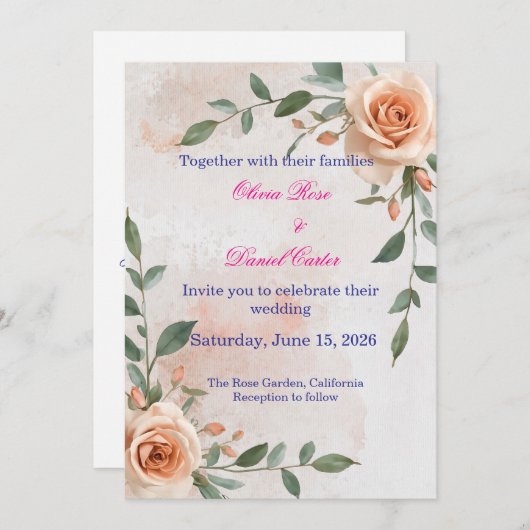 Faire-part de mariage Boho Greenery (Devant / Derrière)