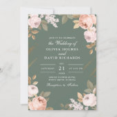 Faire-part de mariage Boho Sage Green Peonies (Devant)