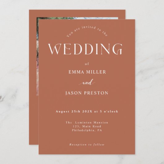 Faire-part de mariage Boho terracotta avec photo (Devant / Derrière)