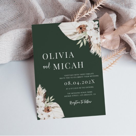 Faire-part de mariage Boho verdoyante pampas