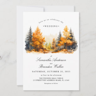 Faire-part de mariage bois automnal, pins