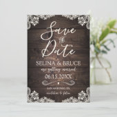 Faire-Part de Mariage Bois Rustique Dentelle Vinta (Debout devant)