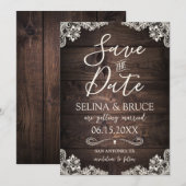Faire-Part de Mariage Bois Rustique Dentelle Vinta (Devant / Derrière)