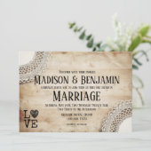 Faire-part de mariage Bois Rustique et Dentelle (Debout devant)