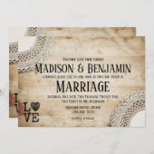 Faire-part de mariage Bois Rustique et Dentelle (Devant / Derrière)