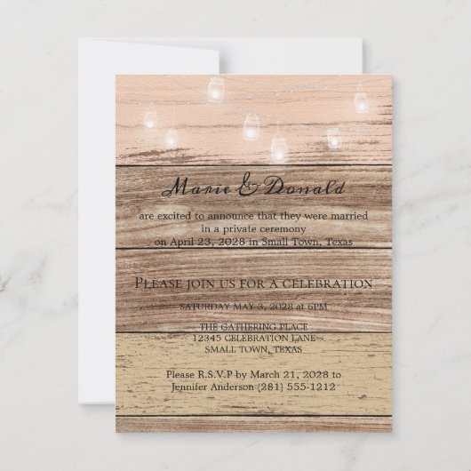 Faire-Part de Mariage Bois Rustique et Lanternes (Dos)