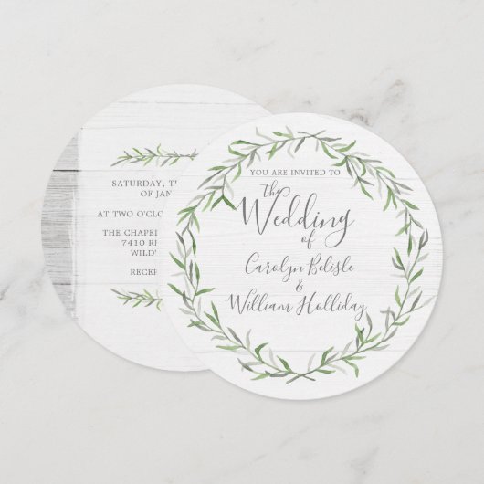 Faire-part de mariage Bois Rustique & Feuilles Bot (Devant / Derrière)