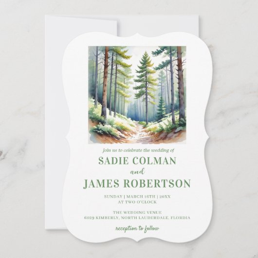 Faire-Part de Mariage Bois Rustique Forêt Verte (Devant)