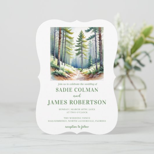 Faire-Part de Mariage Bois Rustique Forêt Verte (Debout devant)