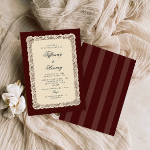 Faire-part de mariage bordeaux dentelle vintage
