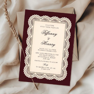 Faire-part de mariage bordeaux dentelle vintage