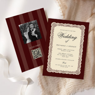 Faire-part de mariage bordeaux dentelle vintage