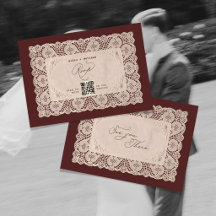 Faire-part de mariage bordeaux dentelle vintage