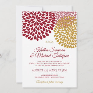 Faire-part de mariage bordeaux et or Floral et a