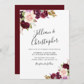 faire-part de mariage bordeaux floral (Devant / Derrière)