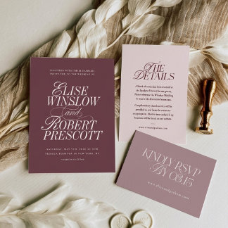 Faire-part de mariage bordeaux mauve Régence éléga
