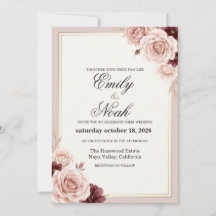 Faire-part de mariage bordeaux rose poussiéreux