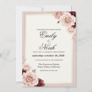Faire-part de mariage bordeaux rose poussiéreux