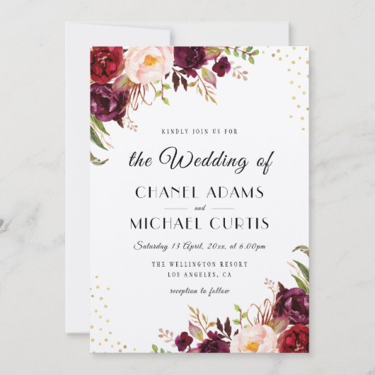 faire-part de mariage bordeaux rustique (Devant)